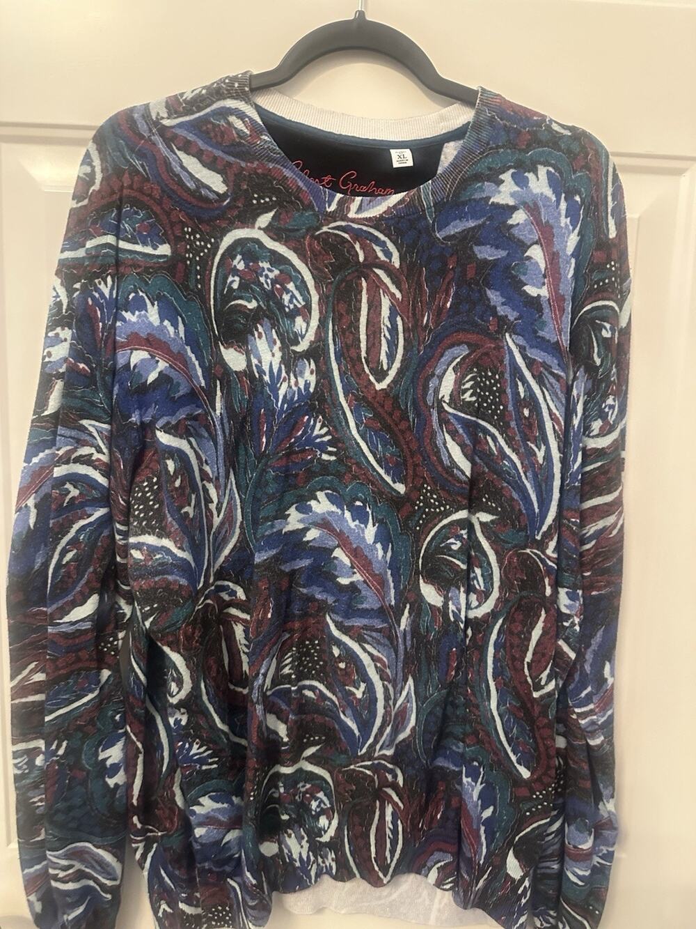 Robert Graham Barrel Sweater Mens XL Geometric Paisley Colorful Art Linen Blend